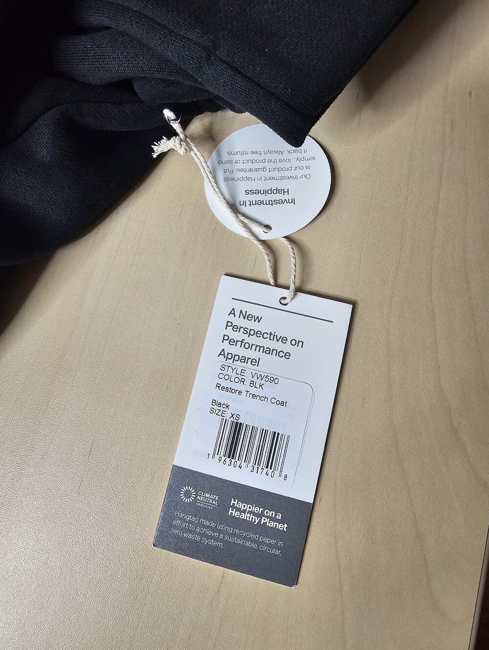 Nwt Vuori Restore Trench Coat Sz XS Black (#27) - Picture 6 of 6